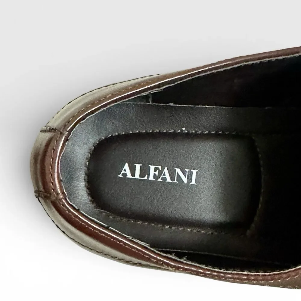 Alfani Ascher Men’s Brown Slip On Dress Shoes Square Toe Loafers Size 11.5 M